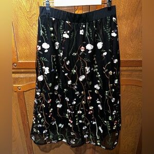 Midi Skirt (Black with Colorful Embroidery)
